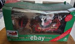 1995 Holiday Creations Santa With Reindeer Sleigh Animated Musical Tested WBox