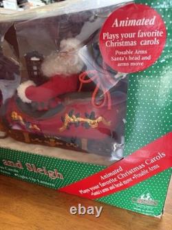 1995 Holiday Creations Santa With Reindeer Sleigh Animated Musical Tested WBox