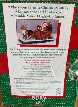 1995 Holiday Creations Santa With Reindeer Sleigh Animated Musical Tested WBox