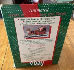 1995 Holiday Creations Santa With Reindeer Sleigh Animated Musical Tested WBox