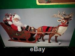 1999 Christmas Holiday Creations Animated Reindeer and Santa in Sleigh Musical