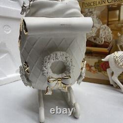 2000 Collectors Edition Grandeur Noel Porcelain Santa, Sleigh Set Reindeer