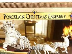 2000 Collectors Edition Grandeur Noel Porcelain Santa, Sleigh Set Reindeer MIB
