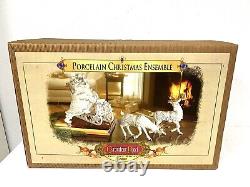 2000 Collectors Edition Grandeur Noel Porcelain Santa, Sleigh Set Reindeer MIB