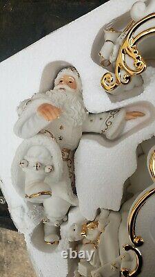 2000 Grandeur Noel Porcelain Christmas Ensemble Santa, Reindeer & Sleigh Set