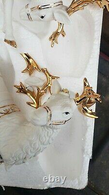 2000 Grandeur Noel Porcelain Christmas Ensemble Santa, Reindeer & Sleigh Set