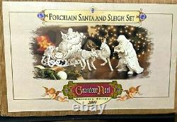 2001 COLLECTORS EDITION Porcelain Santa and Sleigh Set Reindeer Grandeur Noel