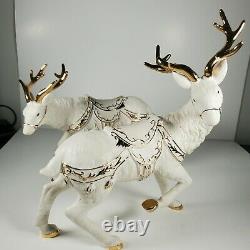 2001 Collectors Edition Porcelain Santa and Sleigh Set Reindeer Grandeur Noel