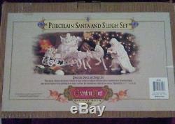 2001 GRANDEUR NOEL Porcelain Santa, Reindeer & Sleigh Set Collectors Edition