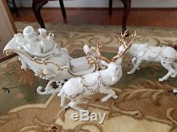 2001 Grandeur Noel Collector's Edition Porcelain Santa and Sleigh Set Reindeer