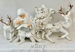 2001 Grandeur Noel Collector's Porcelain Santa and Sleigh Set Reindeer