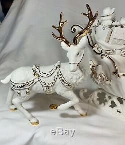 2001 Grandeur Noel Collector's Porcelain Santa and Sleigh Set Reindeer