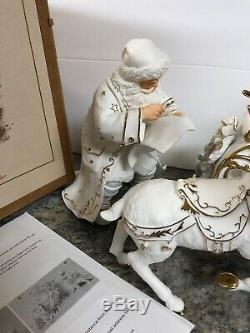 2001 Grandeur Noel Collector's Porcelain Santa and Sleigh Set Reindeer In Box