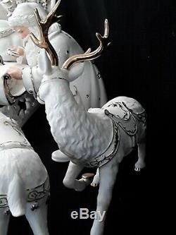 2001 Grandeur Noel Collector's Porcelain Santa and Sleigh Set Reindeer MIB RARE