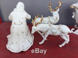 2001 Grandeur Noel Gorgeous Porcelain Santa Reindeer And Sleigh Set