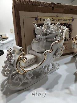 2001 Grandeur Noel Porcelain Santa Sleigh Reindeer Collector's 4 Piece Set J0130