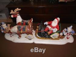 2001 HOUSE of HATTEN Santa with Sleigh and Elf with Reindeer DENISE CALLA Rare