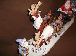 2001 HOUSE of HATTEN Santa with Sleigh and Elf with Reindeer DENISE CALLA Rare