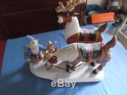 2001 HOUSE of HATTEN Santa with Sleigh and Elf with Reindeer DENISE CALLA Rare