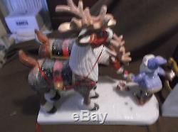 2001 HOUSE of HATTEN Santa with Sleigh and Elf with Reindeer DENISE CALLA Rare