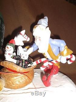 2001 HOUSE of HATTEN Santa with Sleigh and Elf with Reindeer DENISE CALLA Rare