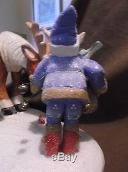 2001 HOUSE of HATTEN Santa with Sleigh and Elf with Reindeer DENISE CALLA Rare