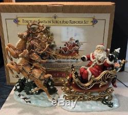 2003 Grandeur Noel Collector's Edition Porcelain Santa and Sleigh Set Reindeer