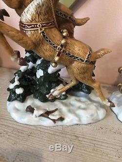 2003 Grandeur Noel Collector's Edition Porcelain Santa and Sleigh Set Reindeer