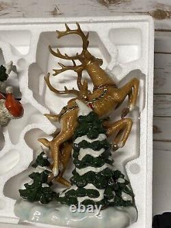 2003 Grandeur Noel Collectors Edition Porcelain Santa in Sleigh & Reindeer Set