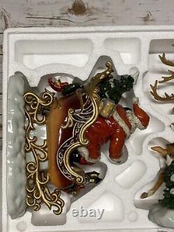 2003 Grandeur Noel Collectors Edition Porcelain Santa in Sleigh & Reindeer Set