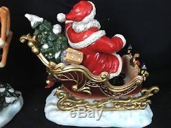 2003 Grandeur Noel Porcelain Santa in Sleigh and Reindeer Set GORGEOUS