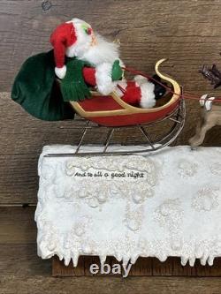 2004 Annalee Santa Sleigh and 8 Reindeer And To All A Good Night Rooftop READ