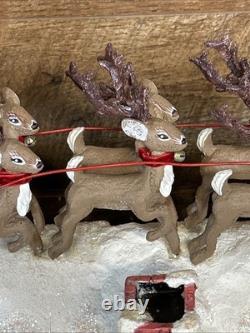 2004 Annalee Santa Sleigh and 8 Reindeer And To All A Good Night Rooftop READ