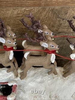 2004 Annalee Santa Sleigh and 8 Reindeer And To All A Good Night Rooftop READ