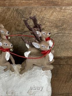 2004 Annalee Santa Sleigh and 8 Reindeer And To All A Good Night Rooftop READ