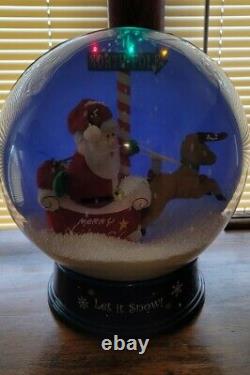 2006 Gemmy Santa and Reindeer Sleigh Tabletop globe 16 in Tall Very Rare Large