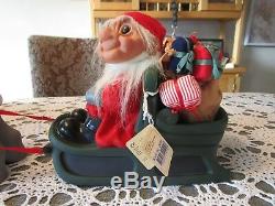 2009 SANTA IN SLEIGH WITH REINDEER With HANG TAGS- 9 Dam Troll Doll Very Rare
