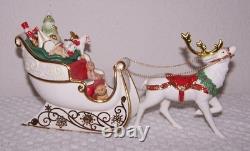 2017 Hallmark KOC Porcelain Santa's Sleigh & Reindeer Signed by 18 Artists +