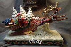 2020 ENESCO JIM SHORE HEARTWOOD CREEK Here Comes Santa Sleigh Reindeer 6006635