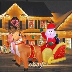 2.2M Inflatable LED Santa Claus Reindeers With Sleigh Christmas Yard Decoration