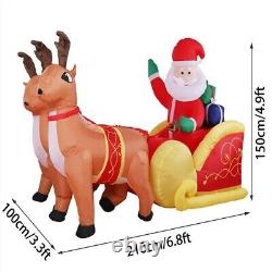 2.2M Inflatable LED Santa Claus Reindeers With Sleigh Christmas Yard Decoration