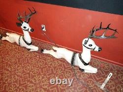 2 BECO Blow Mold White Reindeer with Antlers and Support 35 for santa Sled