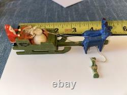 2 Erzgebirge Santa Reindeer Sleigh Putz Wood Germany Antique c1920 Christmas Lot