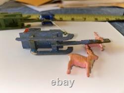 2 Erzgebirge Santa Reindeer Sleigh Putz Wood Germany Antique c1920 Christmas Lot