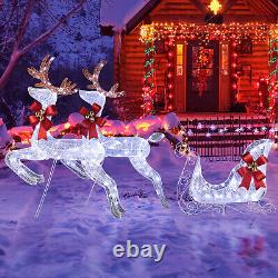 2-Piece Lighted Reindeer & Santa's Sleigh Festive Christmas Decoration for Patio