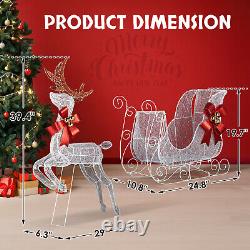 2-Piece Lighted Reindeer & Santa's Sleigh Festive Christmas Decoration for Patio