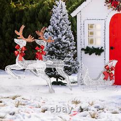 2-Piece Lighted Reindeer & Santa's Sleigh Festive Christmas Decoration for Patio