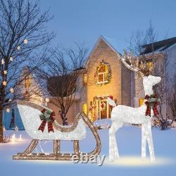 2-Piece Set Outdoor Lighted Reindeer with Sleigh Christmas Decors