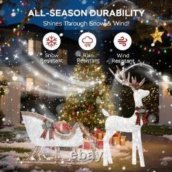 2-Piece Set Outdoor Lighted Reindeer with Sleigh Christmas Decors