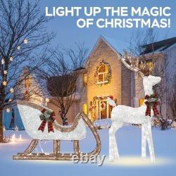 2-Piece Set Outdoor Lighted Reindeer with Sleigh Christmas Decors